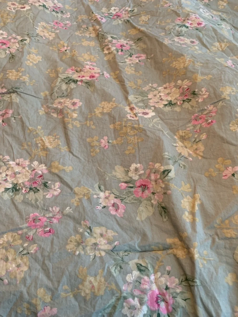 Vintage Liz Claiborne Sage Green Floral Comforter Cover with Pink Blossoms